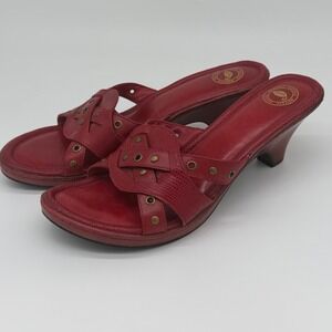 Nurture Red Leather Studded Slide Sandals Kitten Heel Mules Womens 9.5M